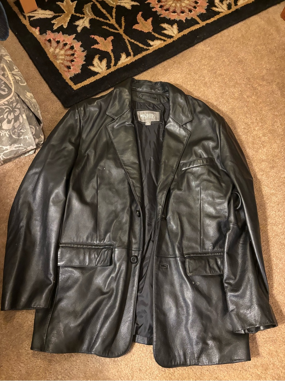 Vintage Wilsons Leather Men's Black Leather Blazer Coat Two Button Jacket XL